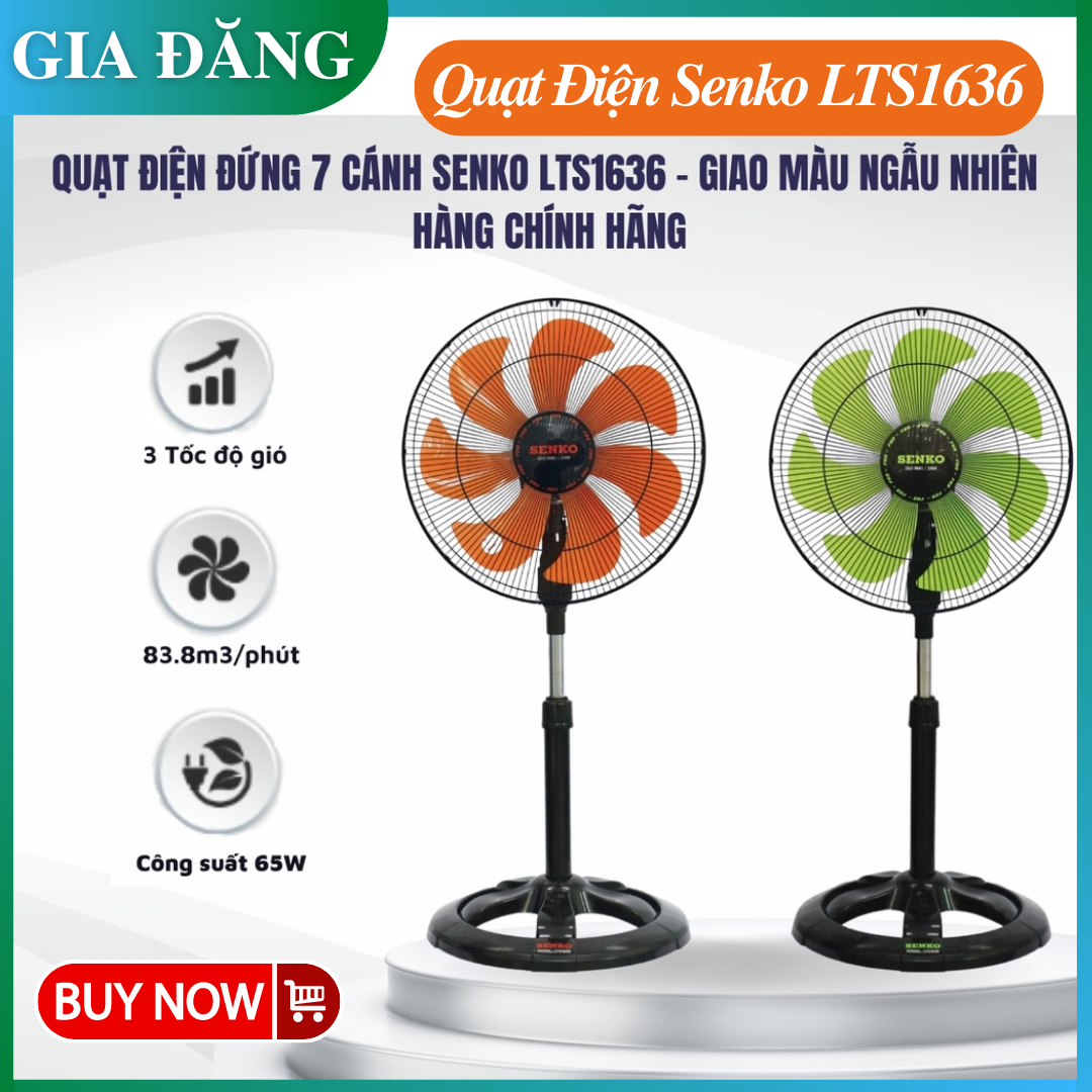 Quạt điện đứng senko lts1636 công suất lớn 65w , thân sắt chắc chắn , 7 cánh quạt siêu mát - quạt cây lỡ, quạt cây đứng, quạt lửng