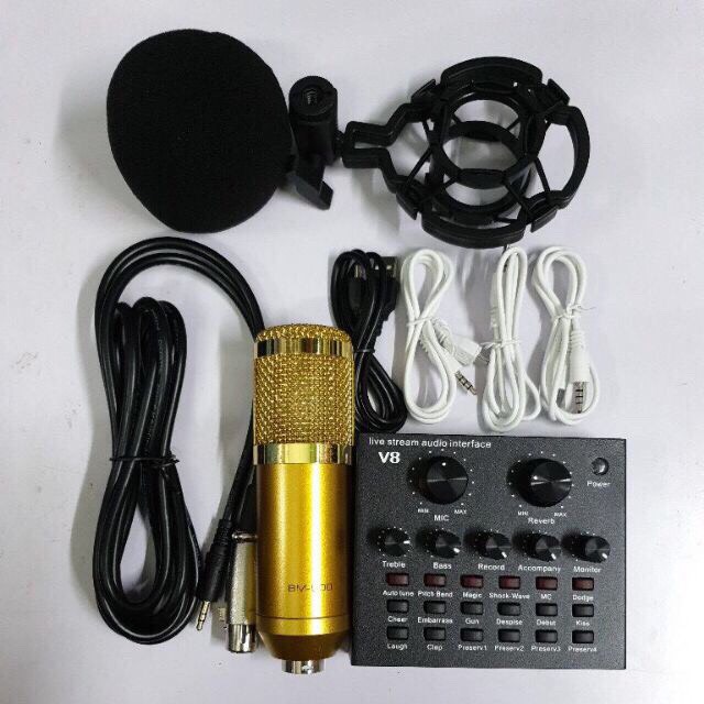 Bộ karaoke livestream thu âm bm900 soundcard v8 hát cực hay