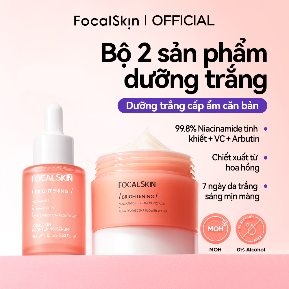 FOCALSKIN Combo Serum + Kem Dưỡng Trắng Da Mờ Thâm Mụn Vitamin C + Niacinamide B3| 15ml + 30g