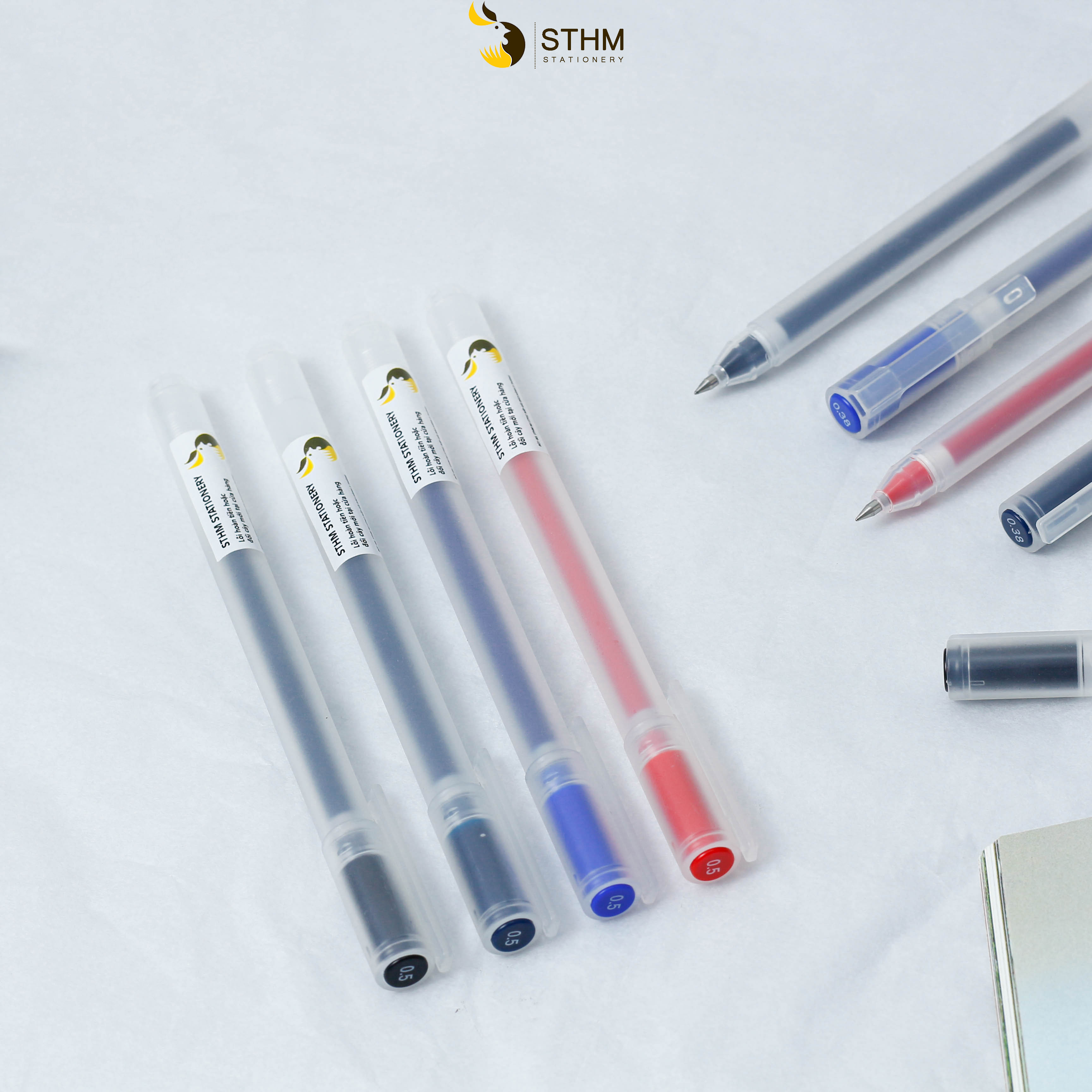 Bút gel nắp gài STHM dupe muji loại tốt - Ngòi 0.5mm, 03.8mm - Không tắc mực - Bảo hành 3 tháng lỗi 1 đổi 1