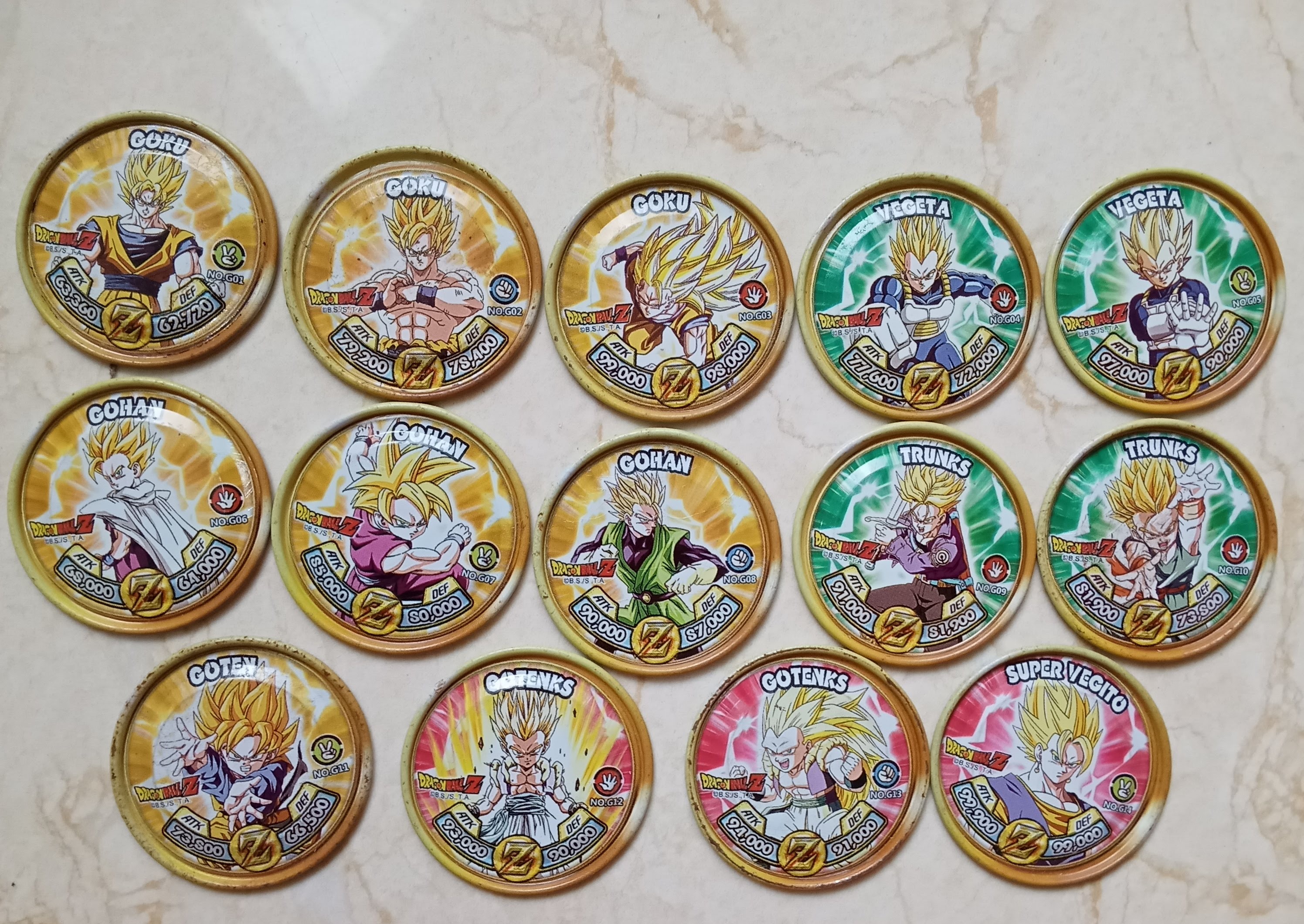 Thẻ sưu tầm Toonies mùa đánh thức rồng thần , Bộ full 14 thẻ tròn vàng ngọc rồng