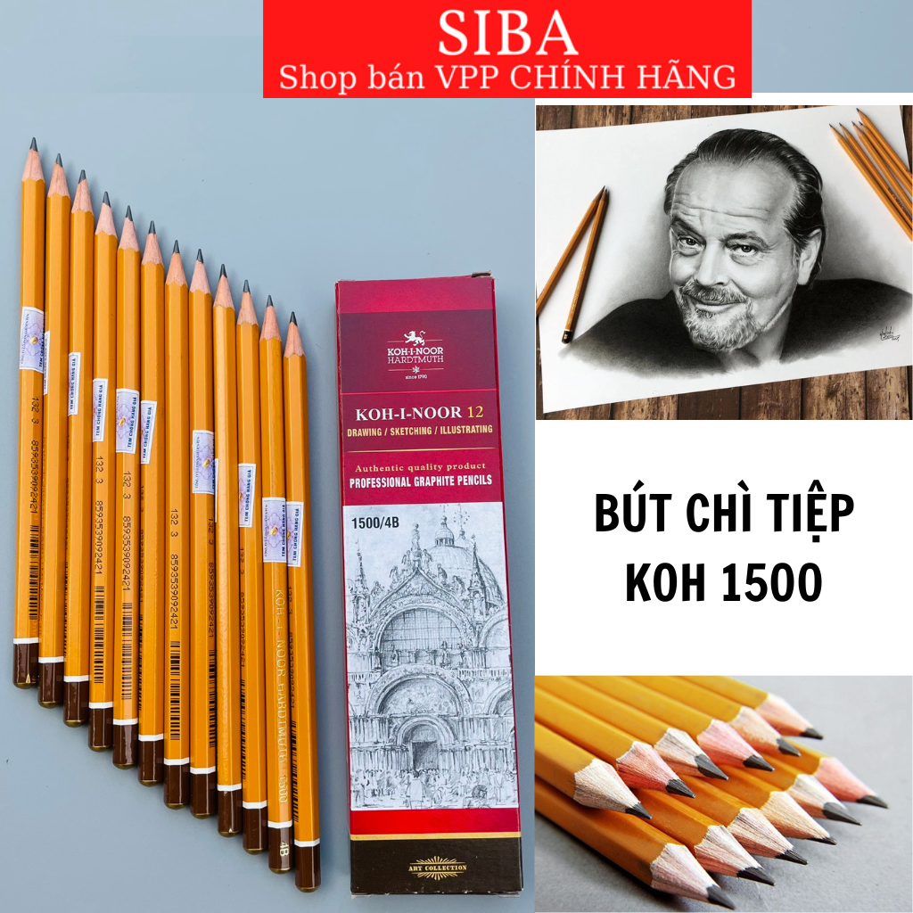 Bút chì tiệp thân vàng koh 1500, viết chì gỗ phác thảo hb/ 2b/ 3b/ 4b/ 5b/ 6b/ 7b/ 8b
