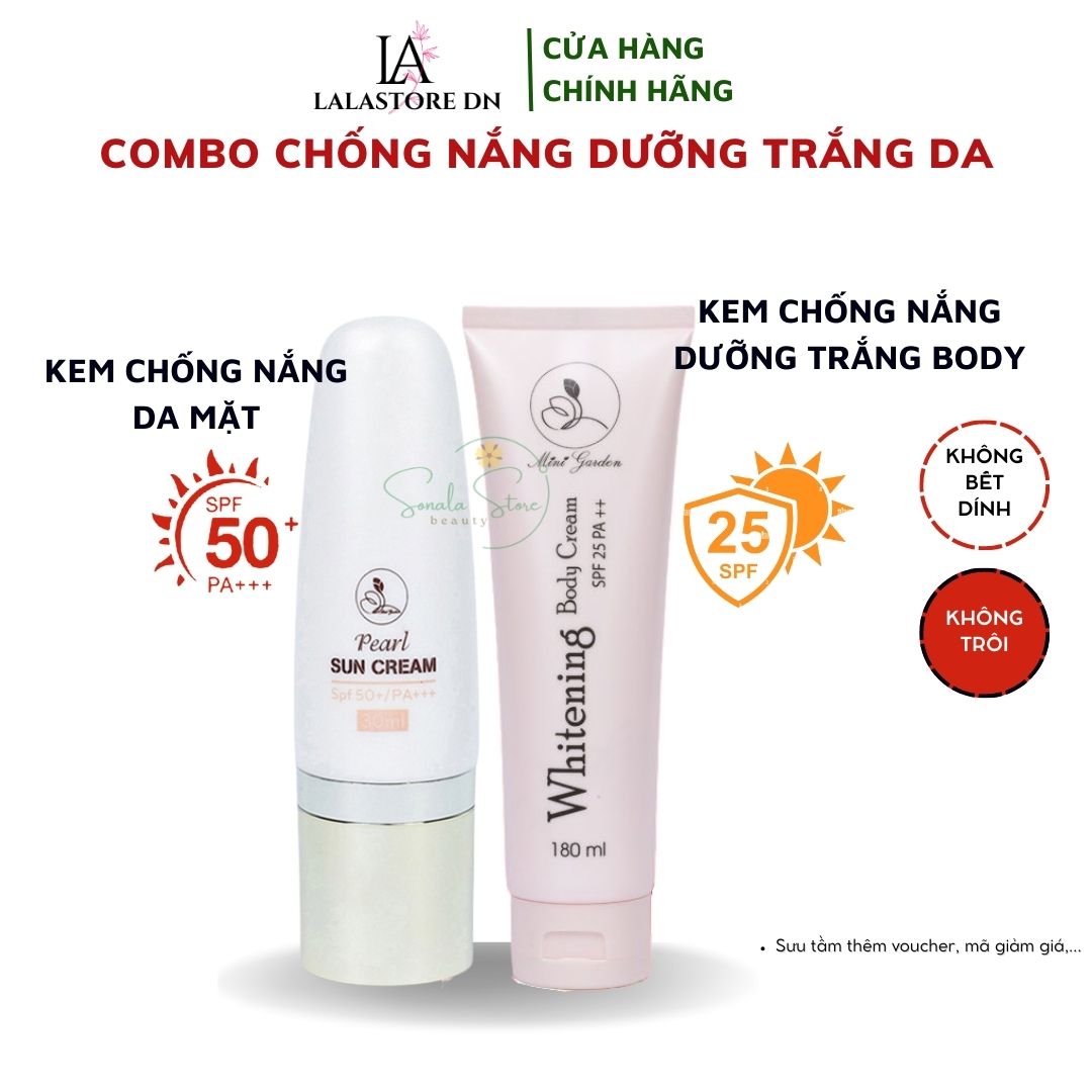 Bộ đôi chống nắng MiniGarden gồm kem chống nắng dành cho da mặt SPF50+/PA+++ và kem chống nắng dưỡng trắng da body toàn thân SPF25/PA+++ kháng nước không trôi không bết rit dưỡng da chống nắng tối đa LALASTOREDN