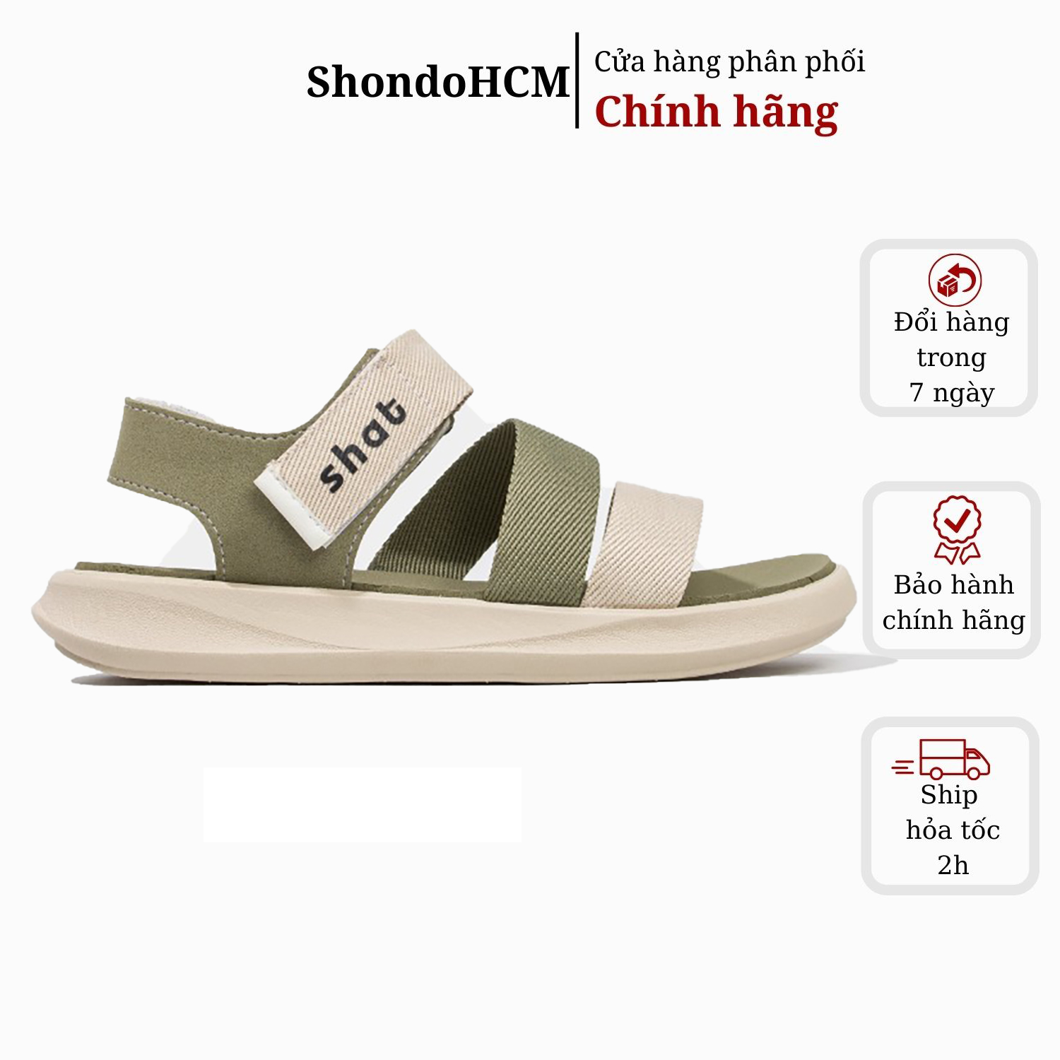 Giày sandals unisex thời trang shat s2 đế be quai be xanh rêu s2m2525