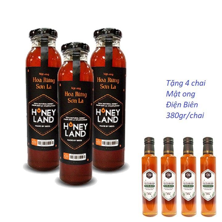 [HCM][HONEYLAND] Combo 3 chai Mật ong Sơn La (470gr/chai) Tặng 4 chai Mật ong Điện Biên (380gr/chai)