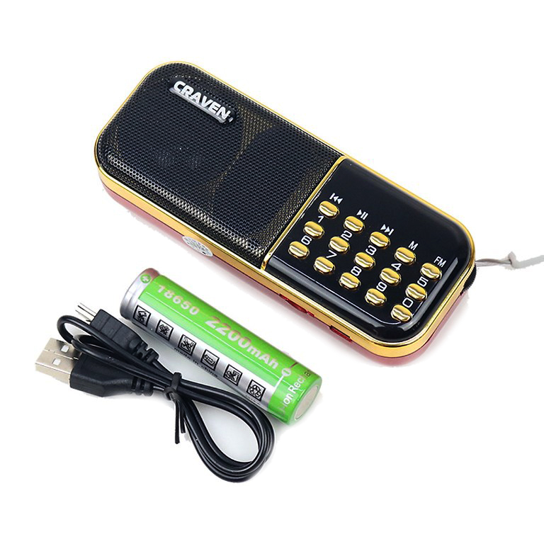Loa đa năng Craven CR-25A hỗ trợ Thẻ nhớ/USB/FM - dung lượng pin 2200mah (Đen đỏ) phụ kiện sỉ 1986