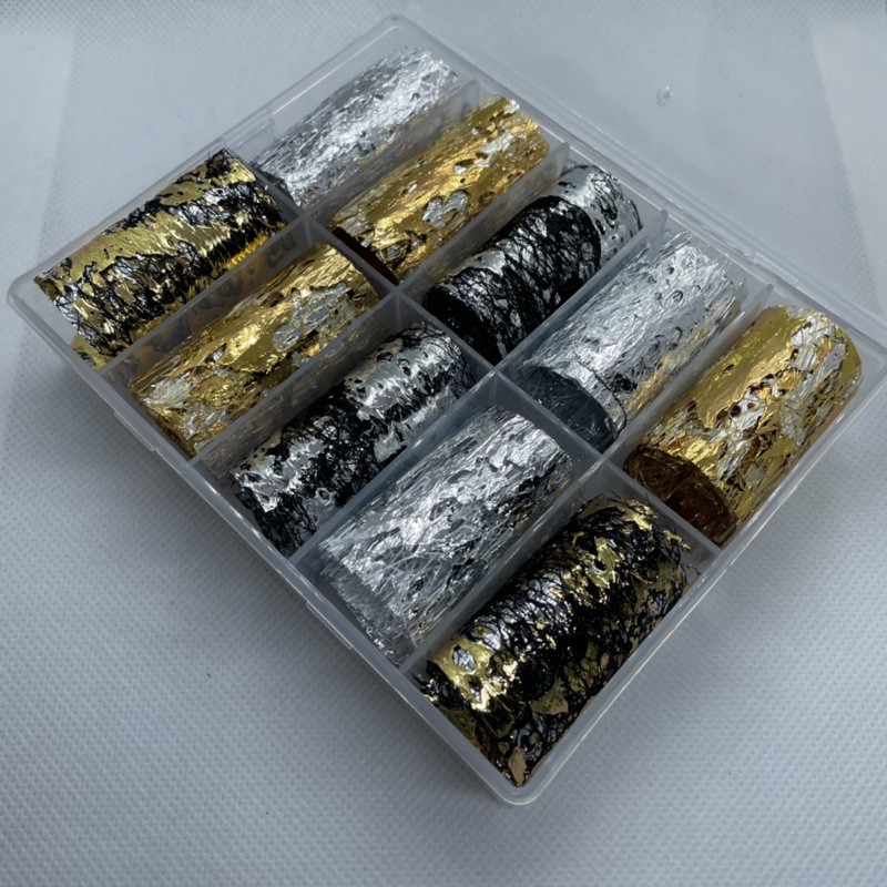 Foil dán móng , foil nail hoạ tiết ren , sợi ẩn , vàng bạc- phụ kiện nails minh anh