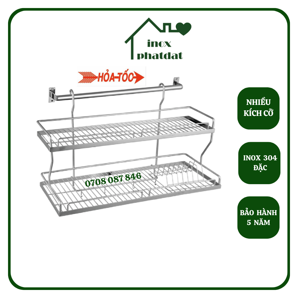 Kệ chén 2 tầng treo tường inox 304 phát đạt , rổ úp chén 2 tầng, giá để bát, kệ đựng bát dĩa