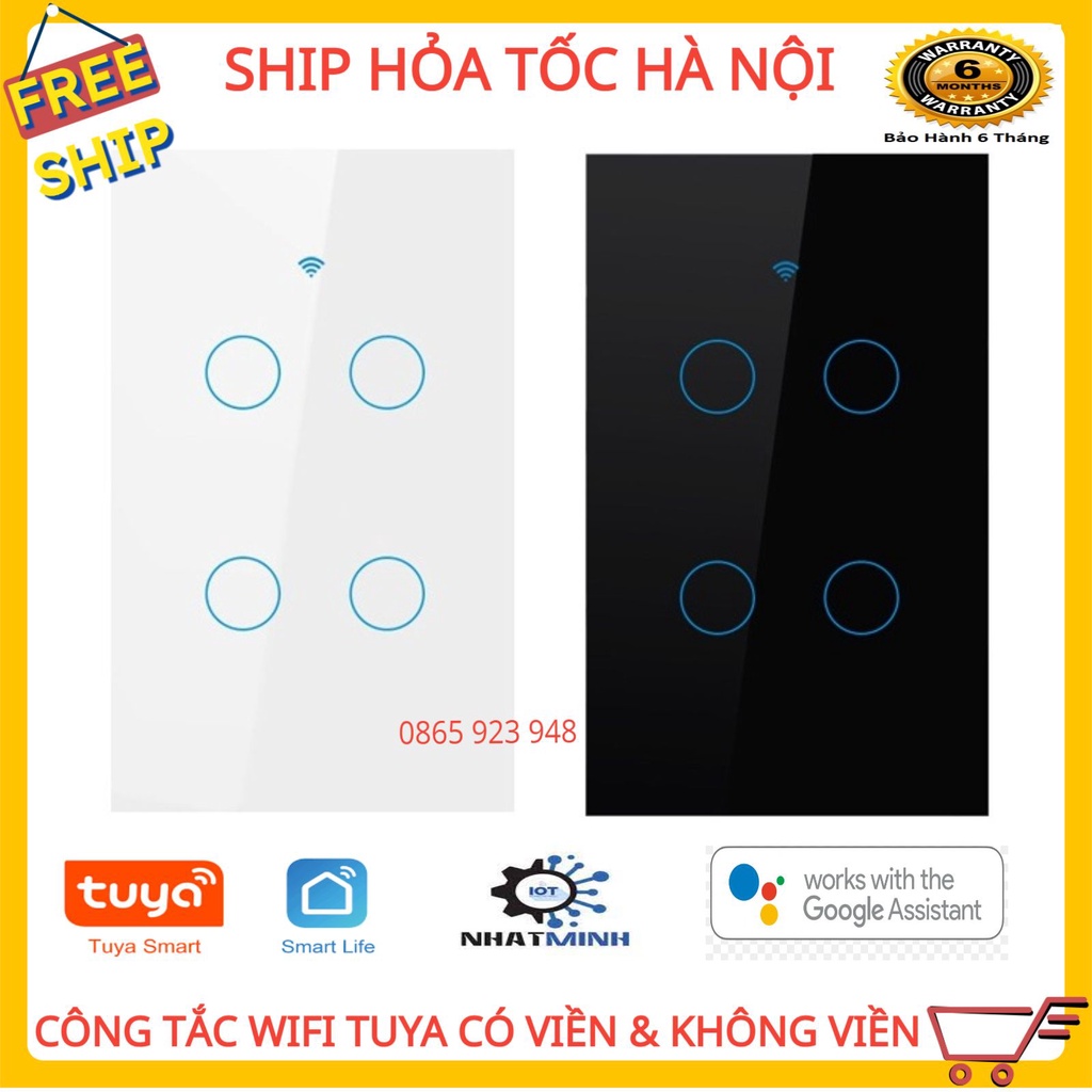 [Bh 6 Tháng]Công Tắc Thông Minh Wifi Tuya Smartlife Có Rf433 3 Nút Cảm Ứng Hình Chữ Nhật Loại 1 Dùng Cho Nhà Thông Minh