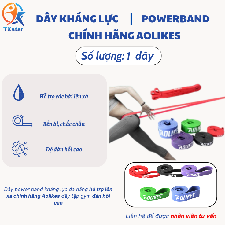 Dây kháng lực power band 15 – 175lb chính hãng Aolikes Dây Cao Su Đàn Hồi Trợ Lực Tập Gym Thể Hình Tại Nhà