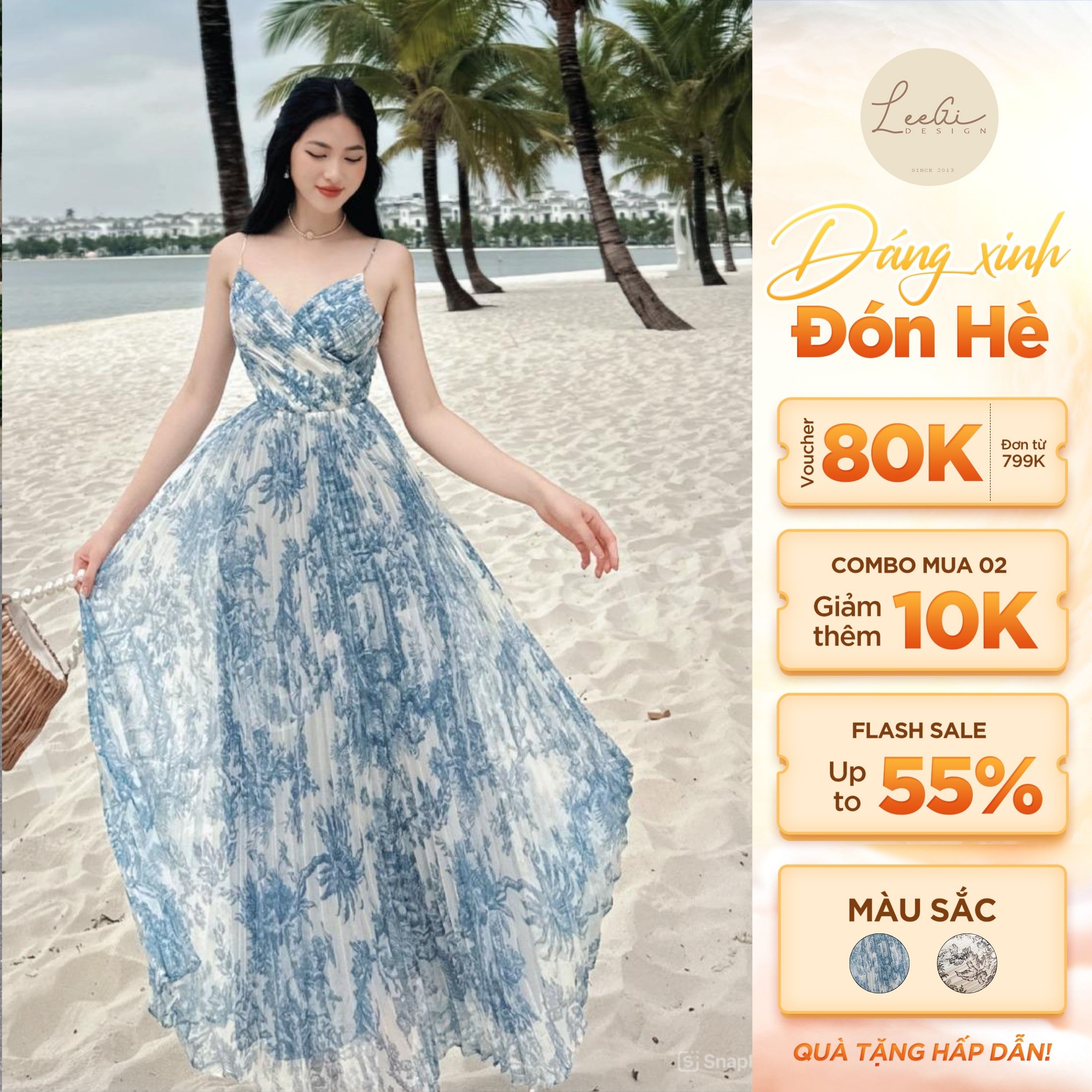 Đầm voan cổ tim dập ly LeeGi Design phong cách bánh bèo tiểu thư Min592