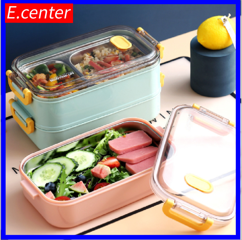 [ Tặng cốc đựng canh và bộ đũa thìa inox] Hộp cơm trưa ruột inox hai tầng giữ nhiệt mới