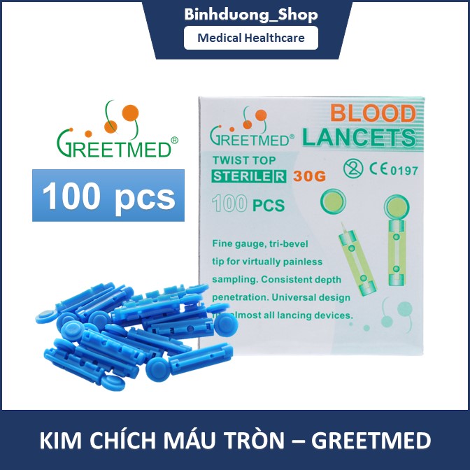 Kim lấy máu tròn dùng cho các máy đo đường huyết Greetmed hộp 100 kim