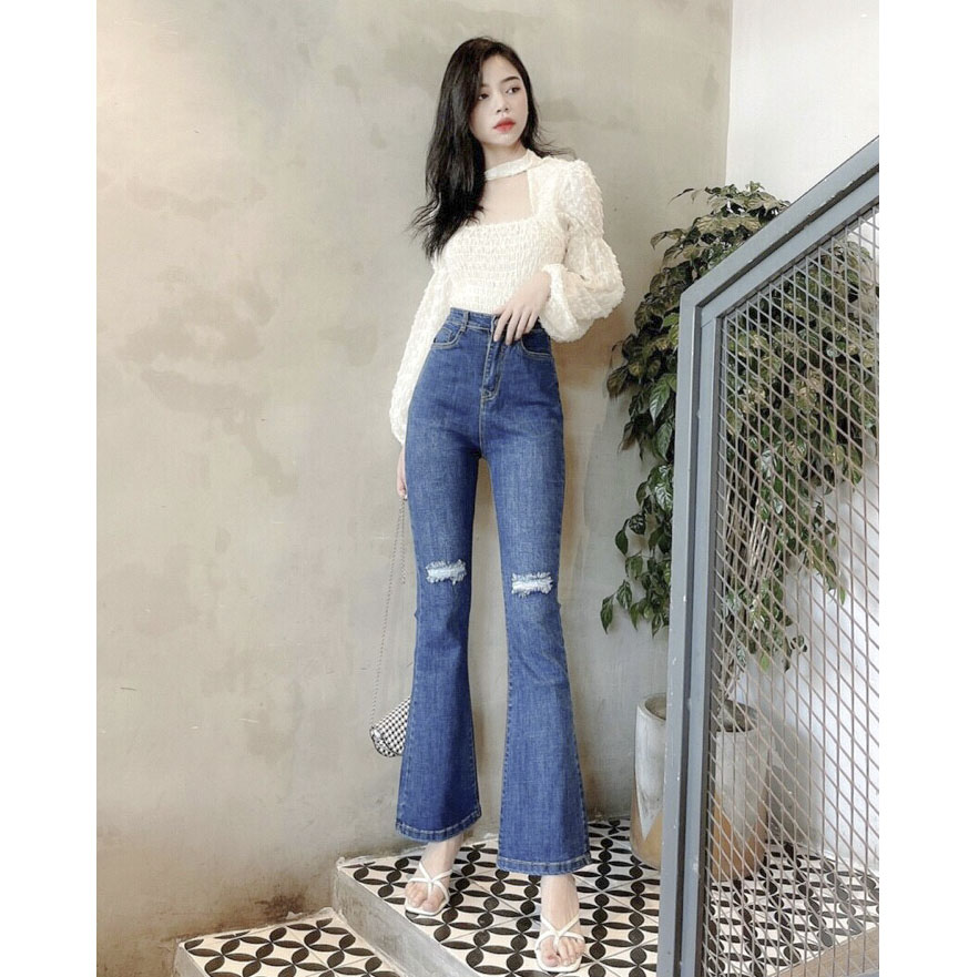 [HCM]Quần jean nữ ống loe bass ( big size 68kg) chất bò xanh form Regular dài lưng cao che khuyết điểmmẫu mới Thuydieushop97 jn2