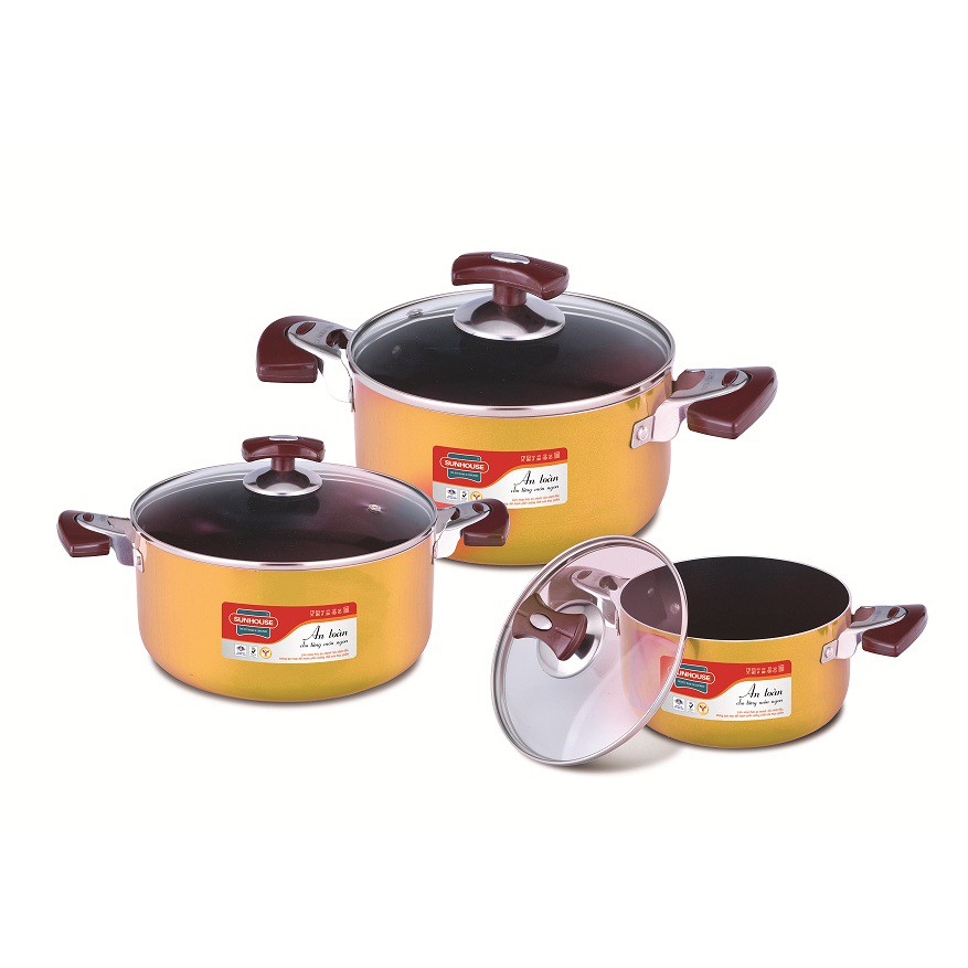 Bộ nồi nhôm chống dính SUNHOUSE SH505 (màu vàng)