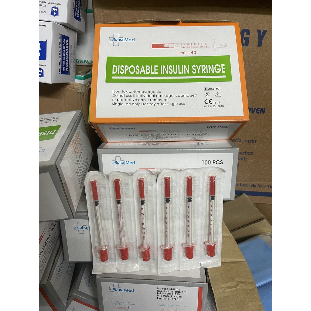 Bơm tiêm tiểu đường - bơm tiêm thẩm mỹ spa u40 disposable 1ml hộp 100 kim