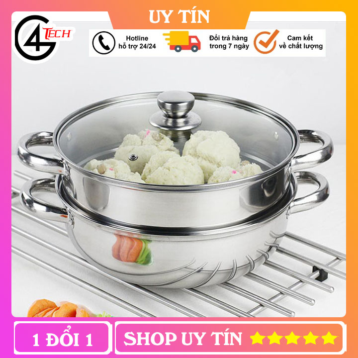 Nồi hấp cách thủy đa năng/Nồi lẩu kiêm nồi hấp 2 tầng inox - Nồi hấp 2 tầng 28cm - NQT6908