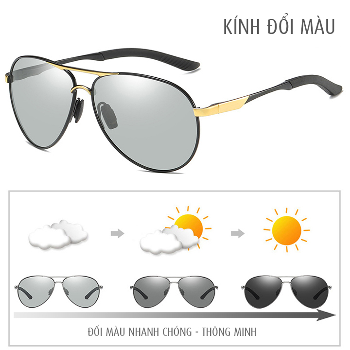 Kính đổi màu gọng nhôm magiê nhẹ, mắt kính polarized phân cực, chống UV - MK1906