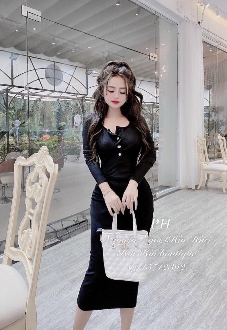 Mua HÀNG SẴN Váy đen cổ vuông dài tay dúm ngực ôm body gợi cảm style Hàn  Quốc NEW STYLE 2021  Tiki