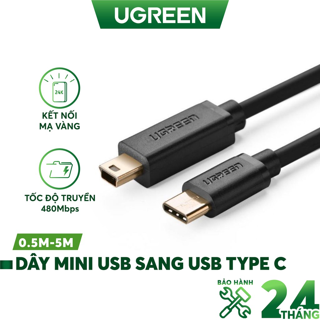 Dây USB Mini sang Type-C mạ vàng dài 2m cao cấp Ugreen US153 - Hãng phân phối chính thức
