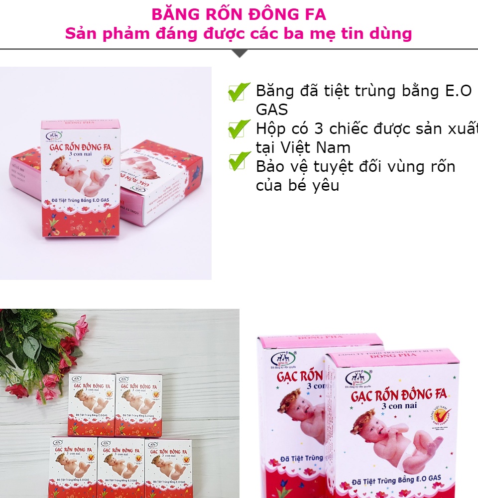 Combo 3 hộp băng rốn đông fa, gạc rốn cho trẻ sơ sinh