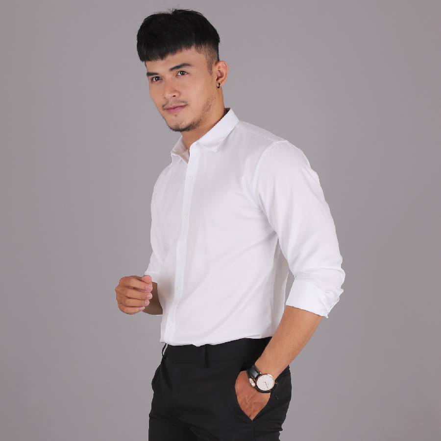 Celeb áo sơ mi nam tay dài trắng