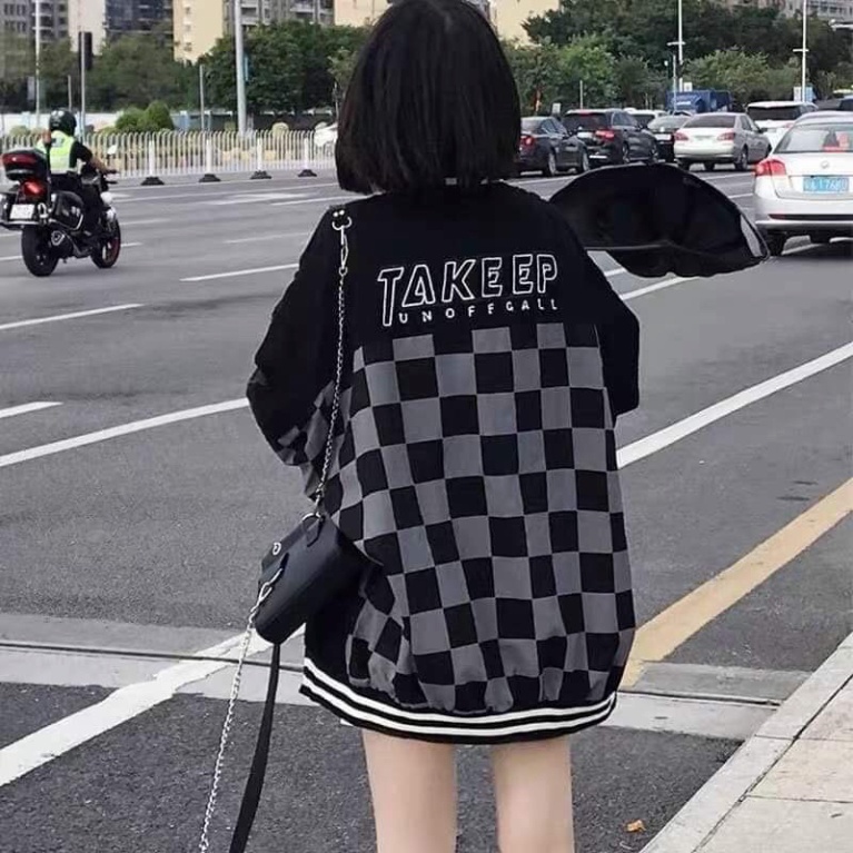 Áo Khoác Bomber TaKeep Karo Chất Nỉ Ngoại- Áo Cadigan thu đông nam nữ form thụng tay bồng unisex freesize giá rẻ Bigsize