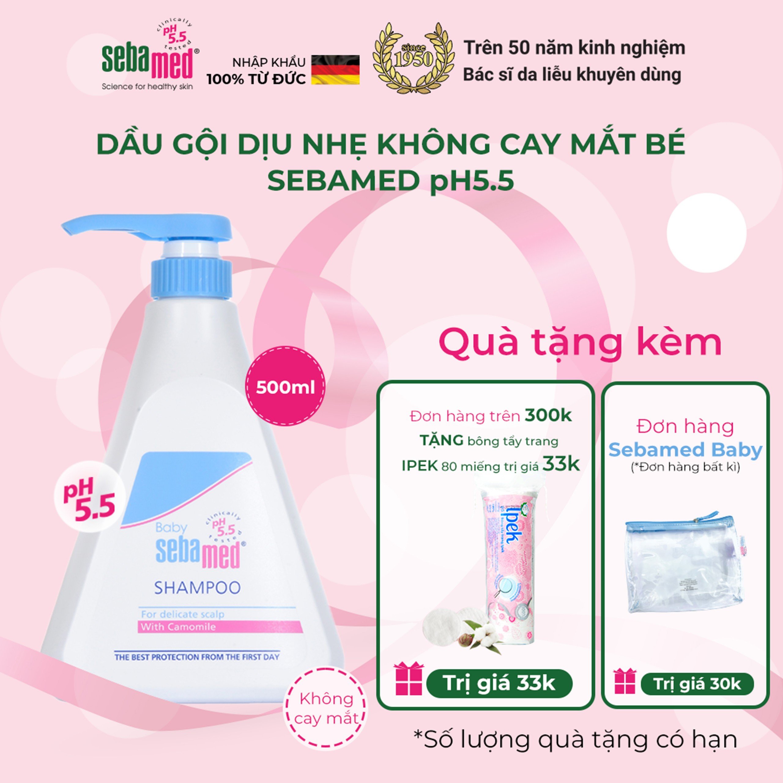 Dầu gội dịu nhẹ không cay mắt bé Sebamed Baby Children's Shampoo pH5.5