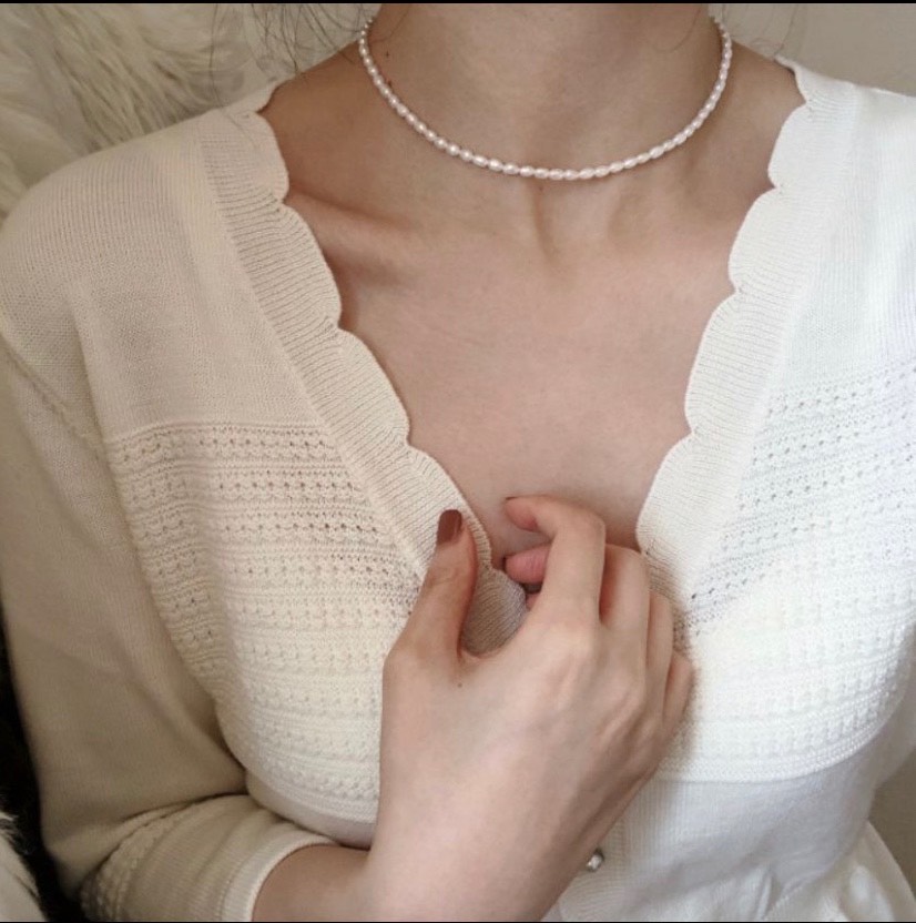 Vòng cổ chocker ngọc trai thật nước ngọt hạt xoài 4li kiểu dáng trẻ trung - nhận làm theo độ dài khách đặt