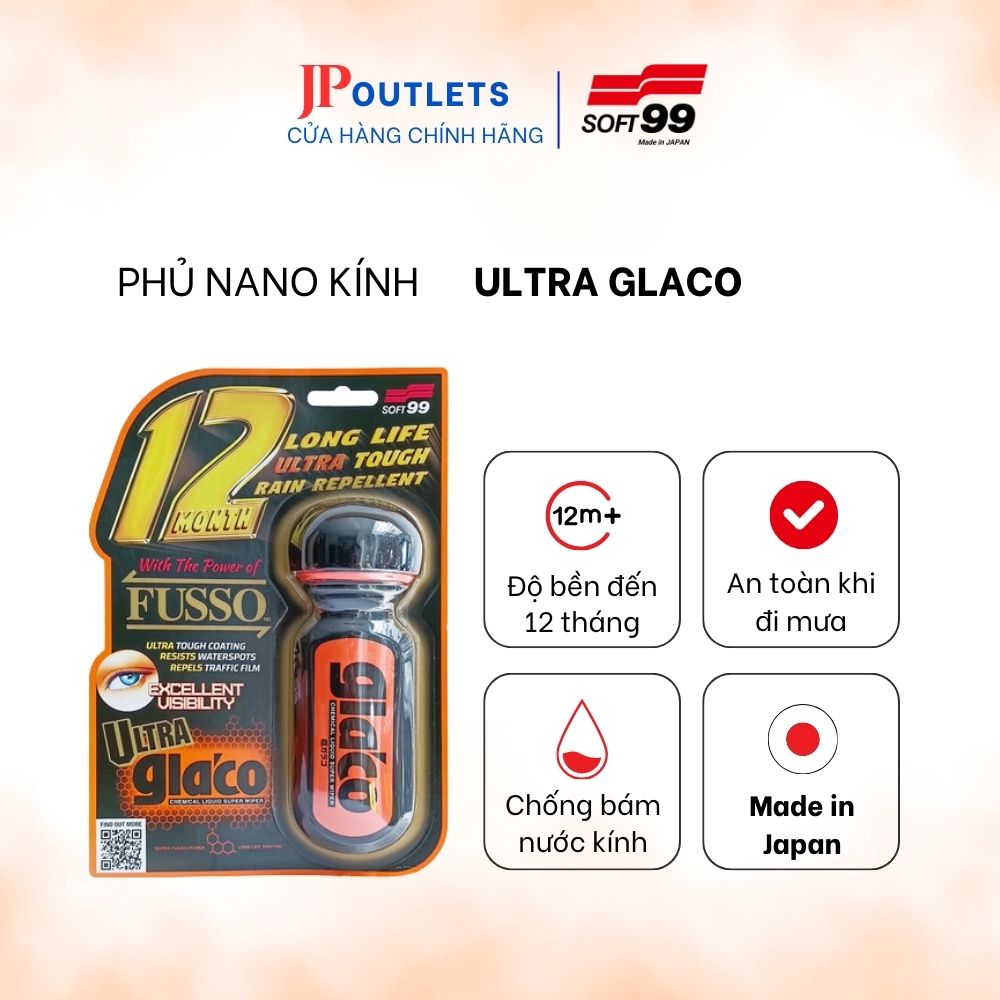 Phủ nano chống bám kính nước. độ bên 12 tháng ultra glaco g-19 | soft99 japan