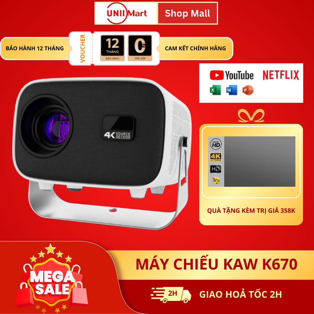 Máy Chiếu Mini Cao Cấp 4K K670 Plus Mới Nhất 2024, Máy chiếu LED thông minh Android 11 với Tự động lấy nét WiFi 5G kép