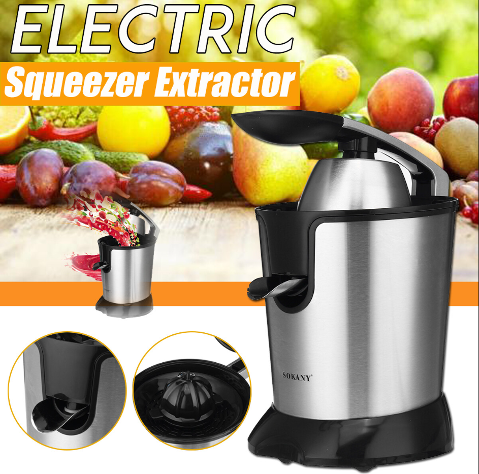 Máy ép cam tự động Máy vắt cam công suất lớn SOKANY JE-651E 350w chất liệu thép không gĩ cao cấp sang trọng ép nửa quả Công tắc máy ép tự động Cho gia đình, quán cafe, quán sinh tố, nhà hàng, khách sạn
