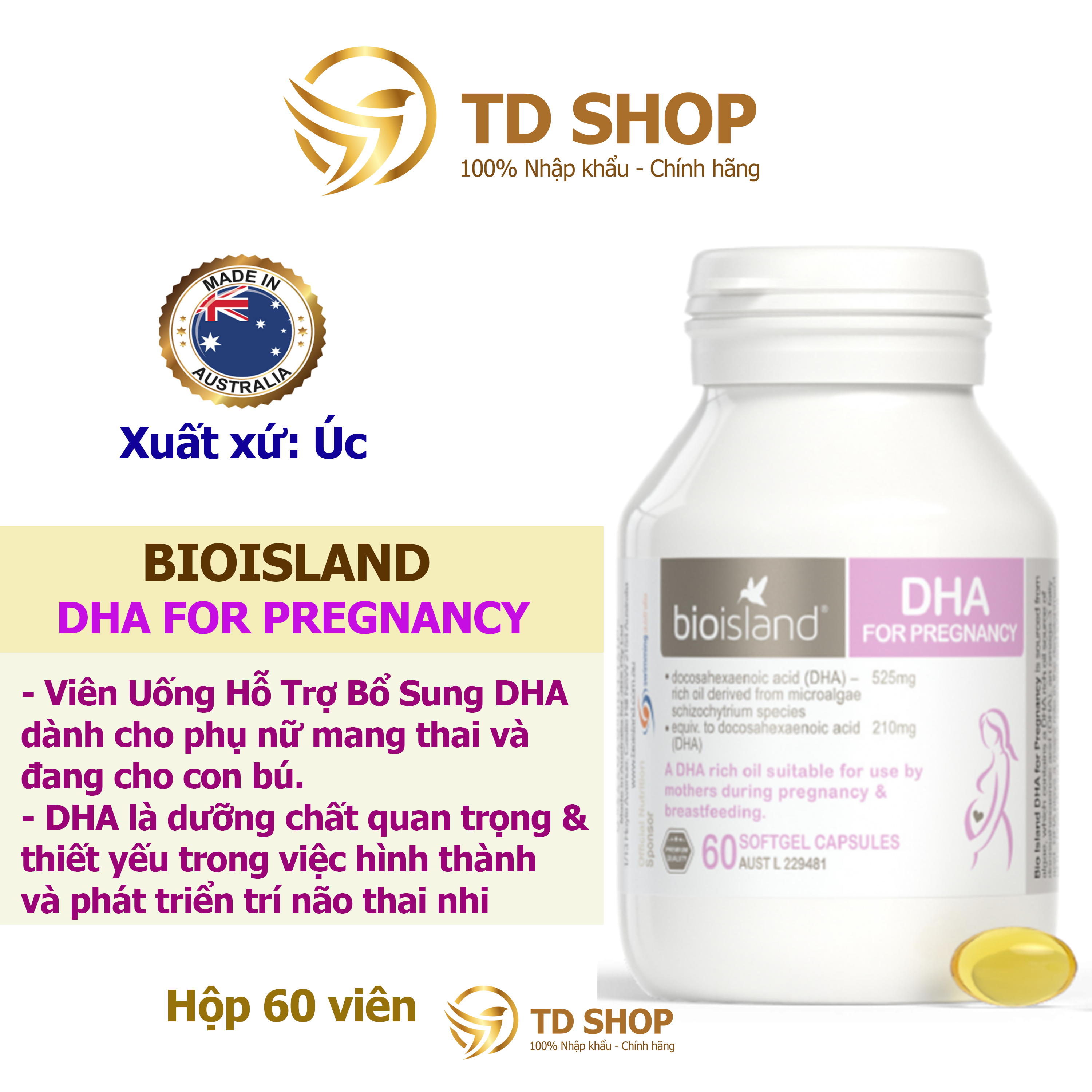 Viên dha bầu bioisland úc 60v- bioisland dha for pregnancy - td shop