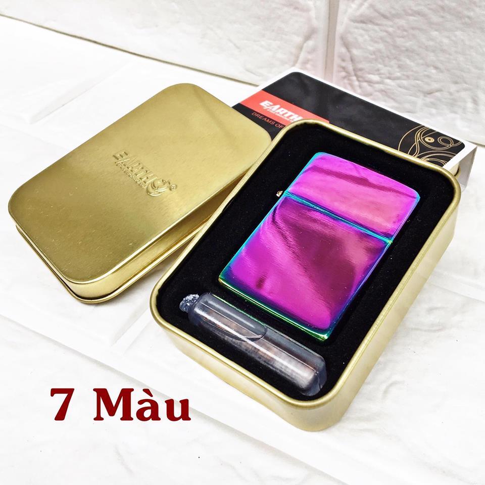 Bât lửa zippo trơn hộp thiếc kèm xăng - 7 màu như hình