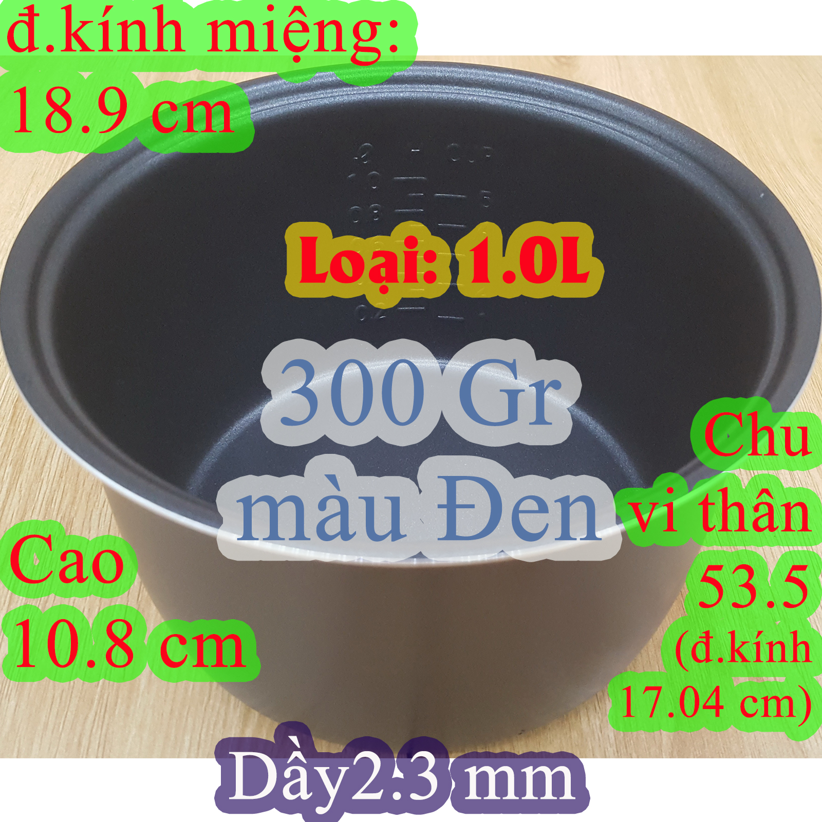 Lòng nồi cơm điện 1.0 L chống dính màu Đen, nặng 300 gr