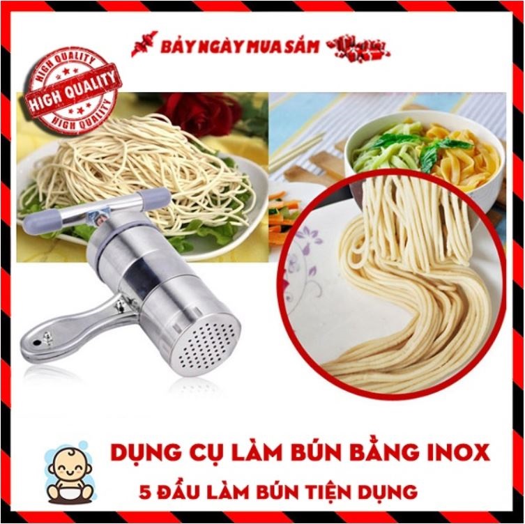 Máy làm bún tươi mini Máy làm mì sợi gia đình Máy Làm Bún- Máy Làm Phở Tươi Tại Nhà Bằng Inox Tiện Dụng + 05 Đầu Cho Ra Bún Tròn Và Sợi Mì Đẹp An Toàn Cho Sức Khỏe Cả Nhà