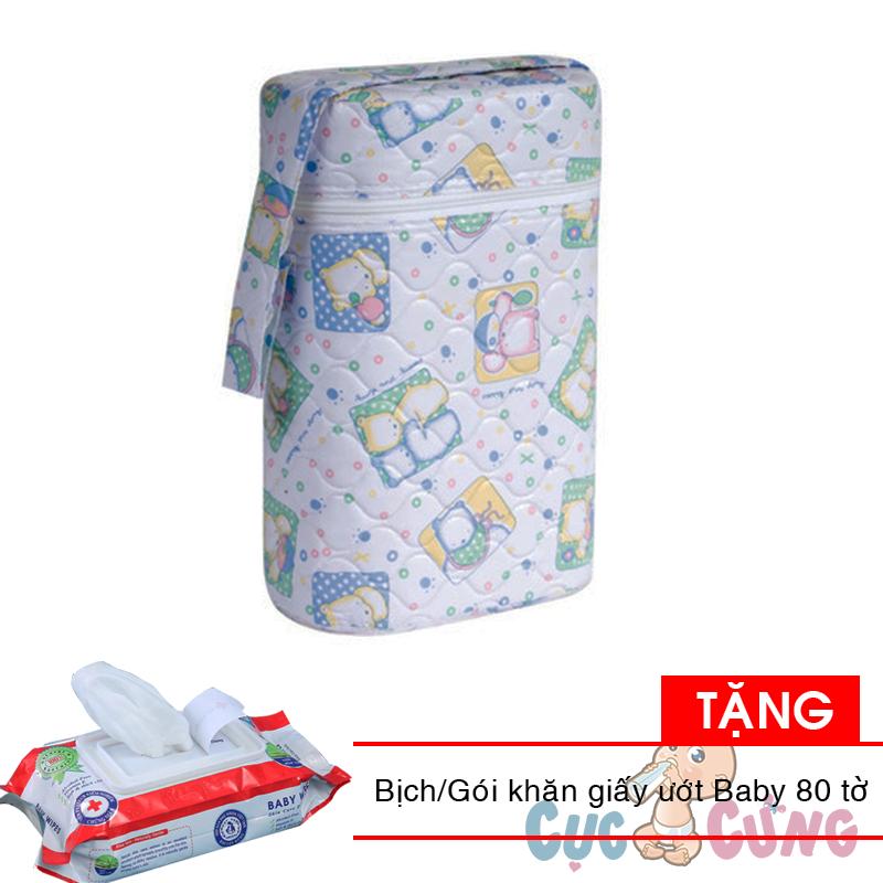Bình ủ sữa CỔ RỘNG đôi - Họa tiết ngẫu nhiên BABY CHICK TẶNG 1 bịch khăn giấy ướt 80 tờ - binh u sua
