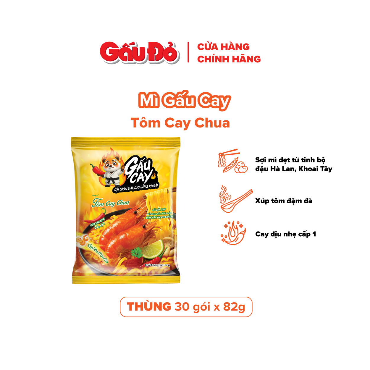Mì Gấu Cay Vị Tôm Cay Chua - Thùng 30 gói x 82g