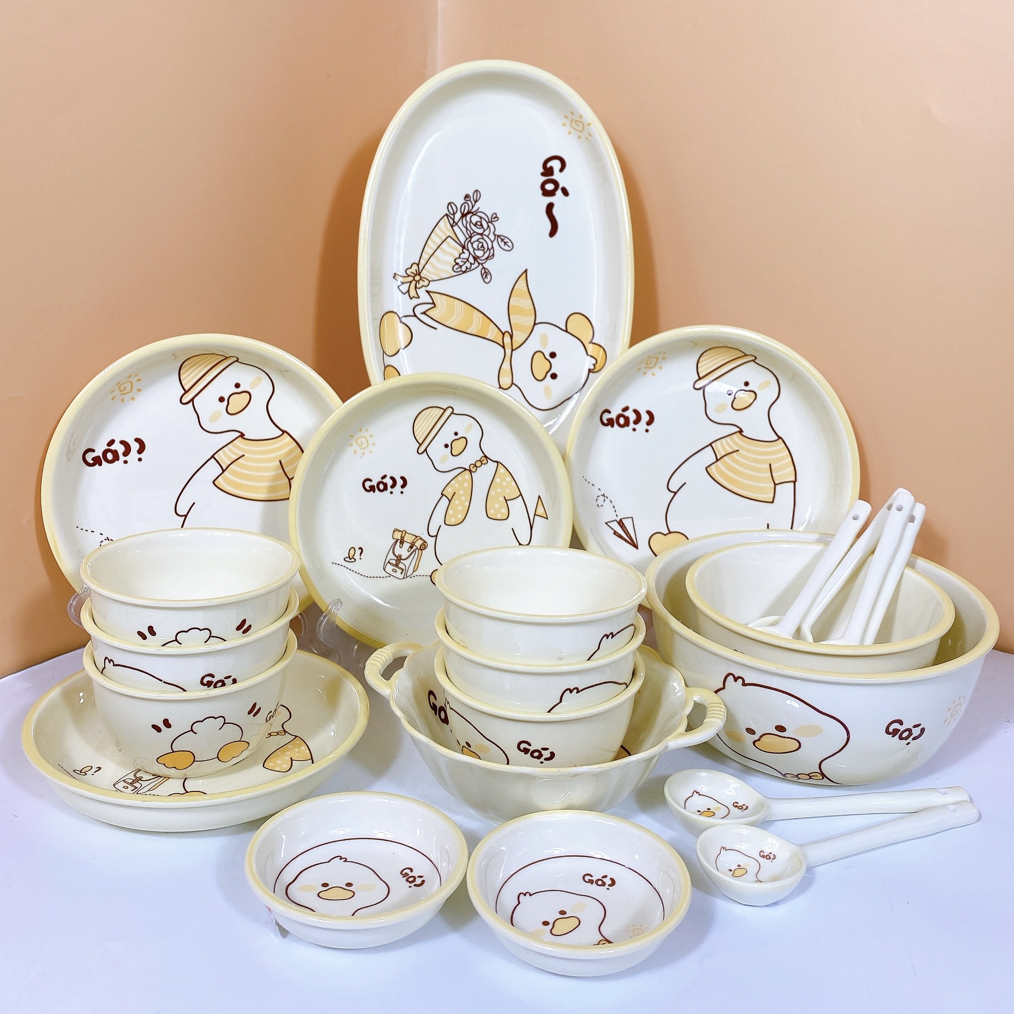 Bán lẻ bát đĩa thương hiệu gosu họa tiết vịt vàng dễ thương tráng men cao cấp