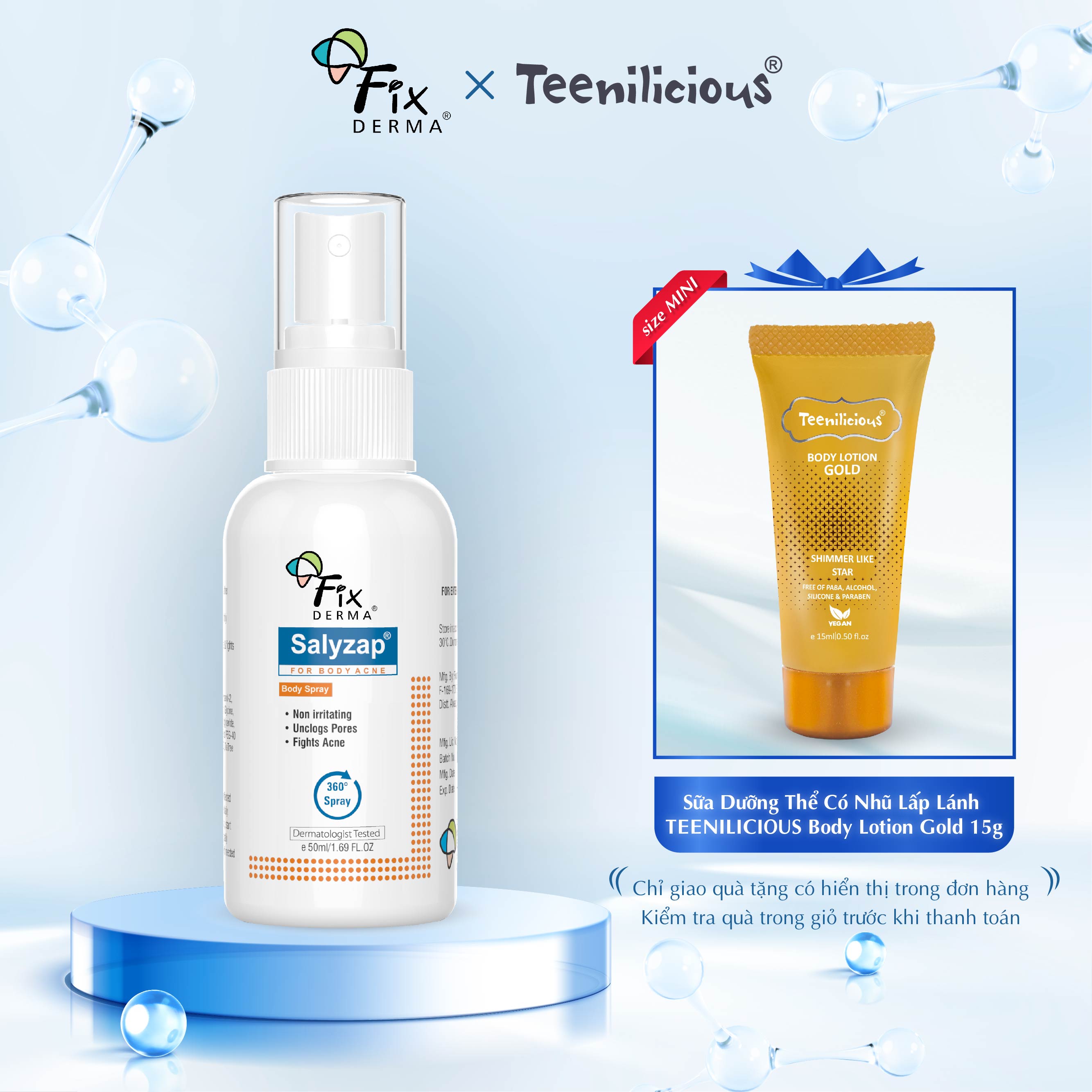 Xịt mụn lưng fixderma salyzap for body acne body spray ngừa mụn, giảm viêm, ngăn dày sừng nang lông 50ml - kihode