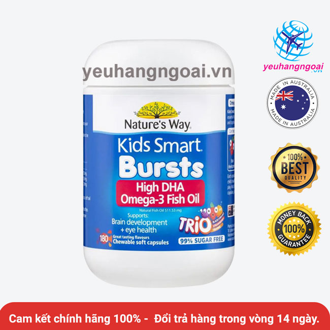 Dầu cá kids smart omega-3 fish oil trio 180 viên – high dha của úc.