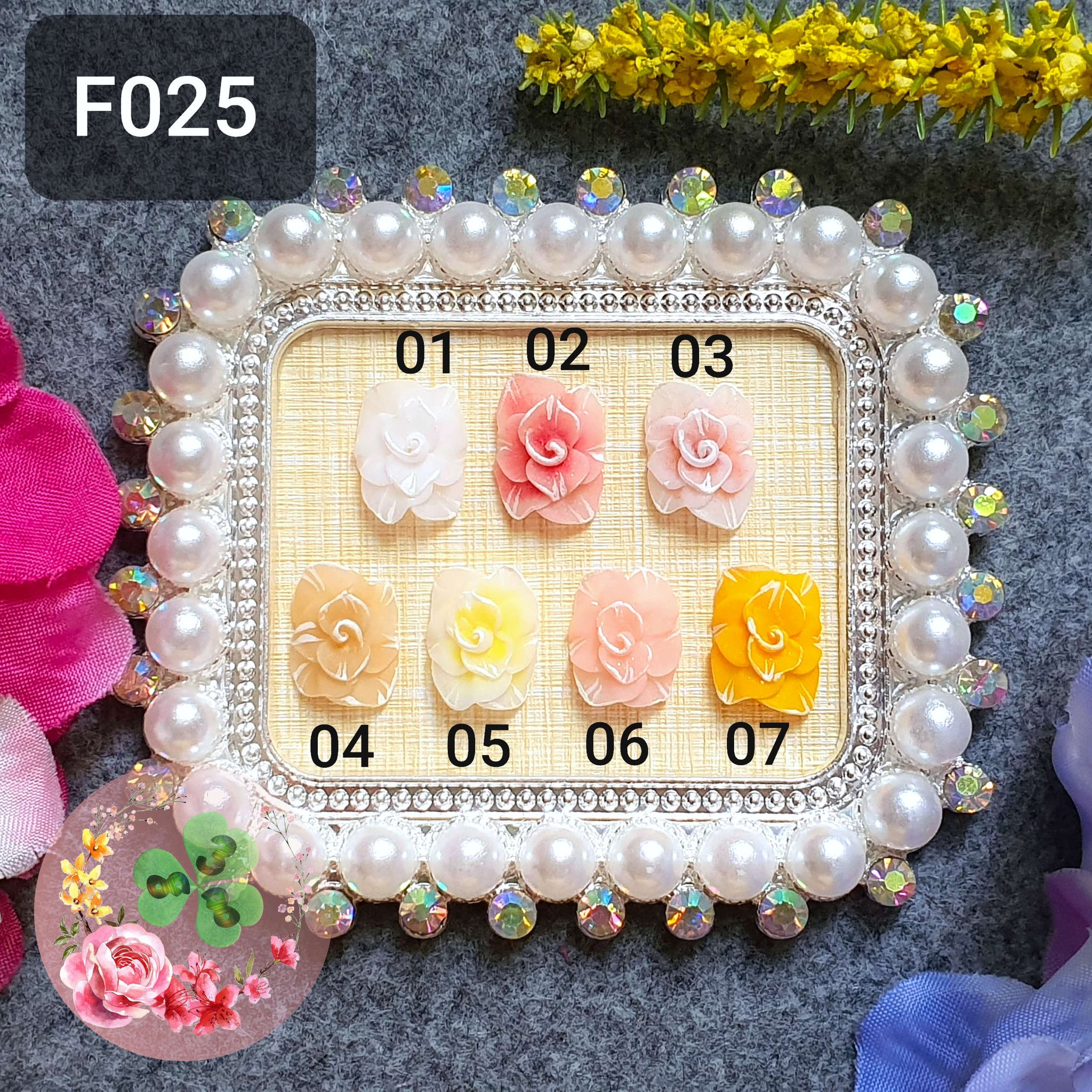 Mẫu: F025 . Hoa bột " Hồng 2 tầng ẩn tay " đính móng siêu xinh.