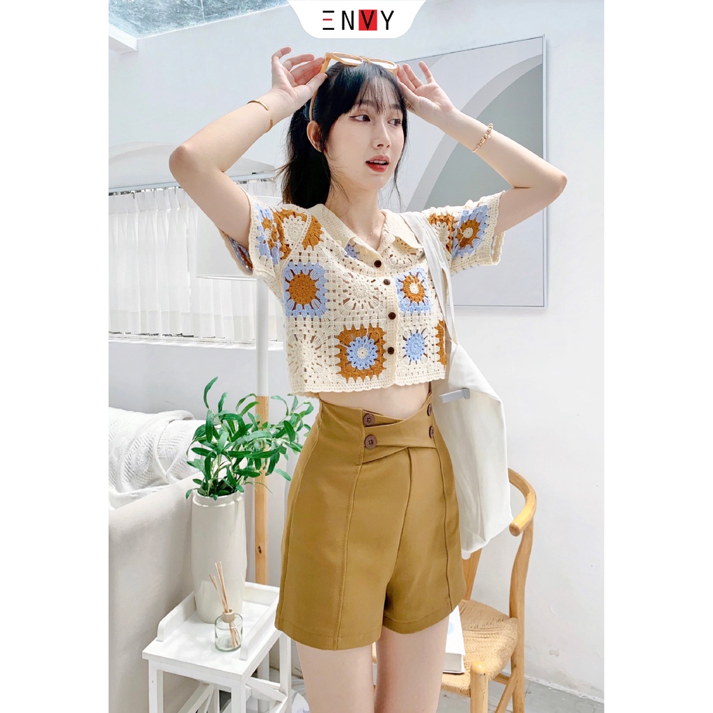Áo len đan móc thêu hoa envy a228