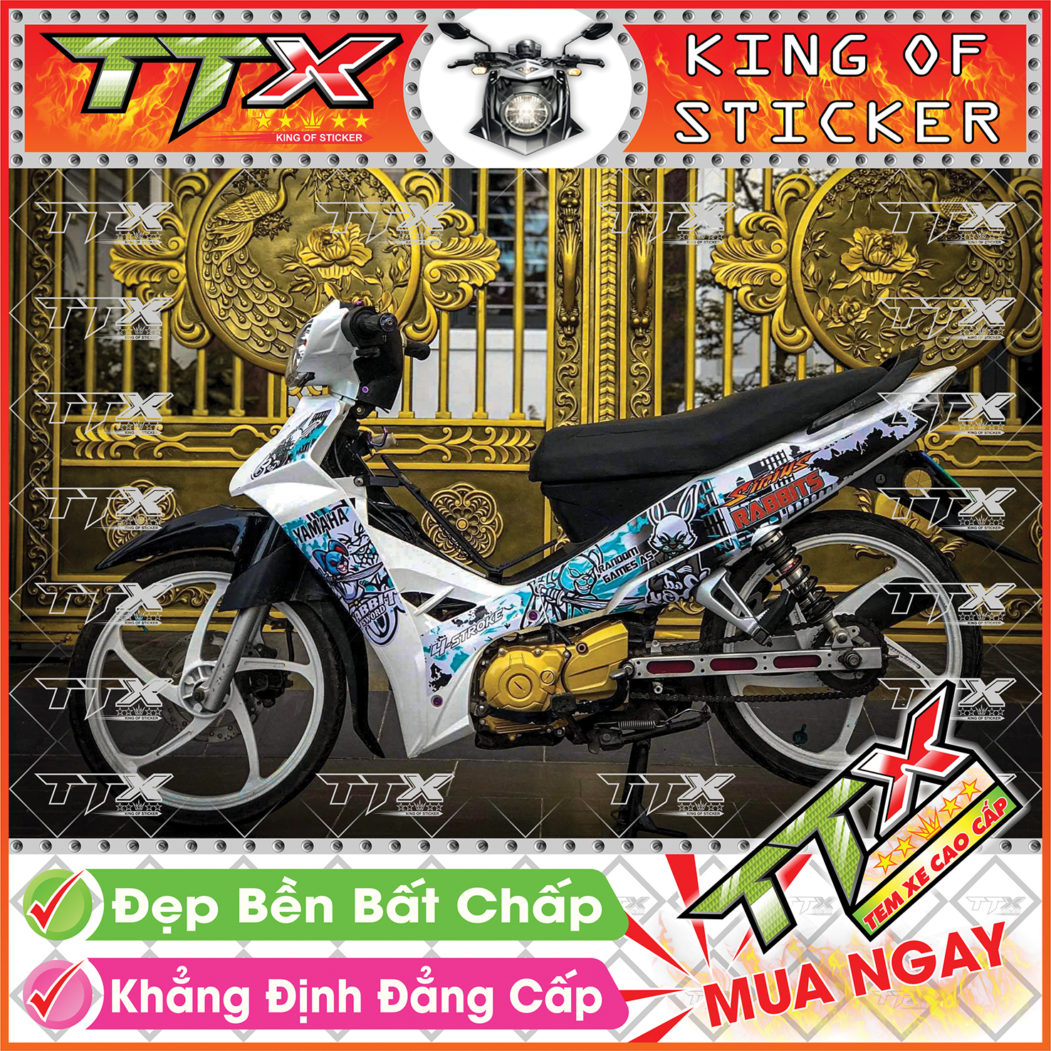 Tem xe sirius trắng xanh tím thỏ rabbits - tem sirius xanh tím trắng siêu đẹp - mẫu team sirius trắng xanh tím