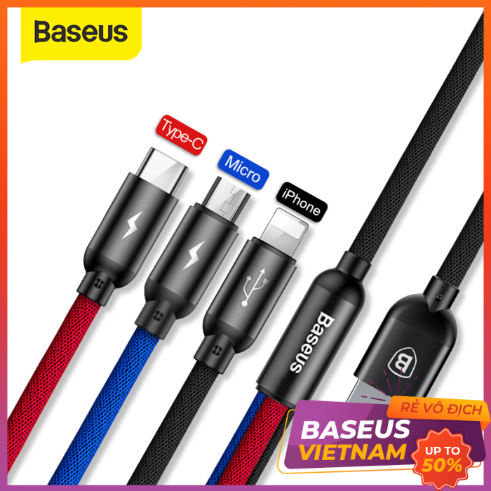 Cáp sạc đa năng Baseus Rapid Series 3 trong 1 cho iPhone/ iPad, Smartphone & Tablet Android