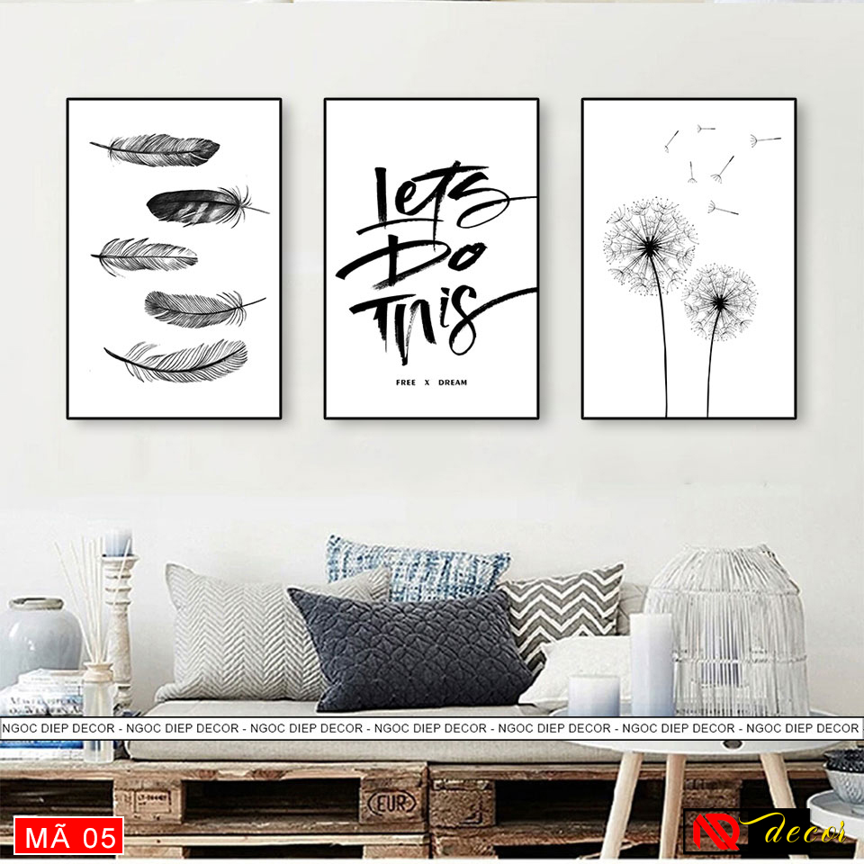 Tranh 3D phong cách Bắc Âu - Bộ 3 bức tranh dán tường Vector hiện đại