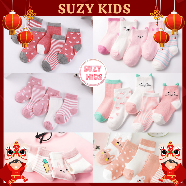 Set 5 Đôi Tất, Vớ Cho Bé Gái Chất Vải Cotton 4 Chiều Mềm Mịn, Hoạ Tiết Xinh Xắn, Đáng Yêu, Phù Hợp Cho Bé Từ 0 - 8 Tuổi