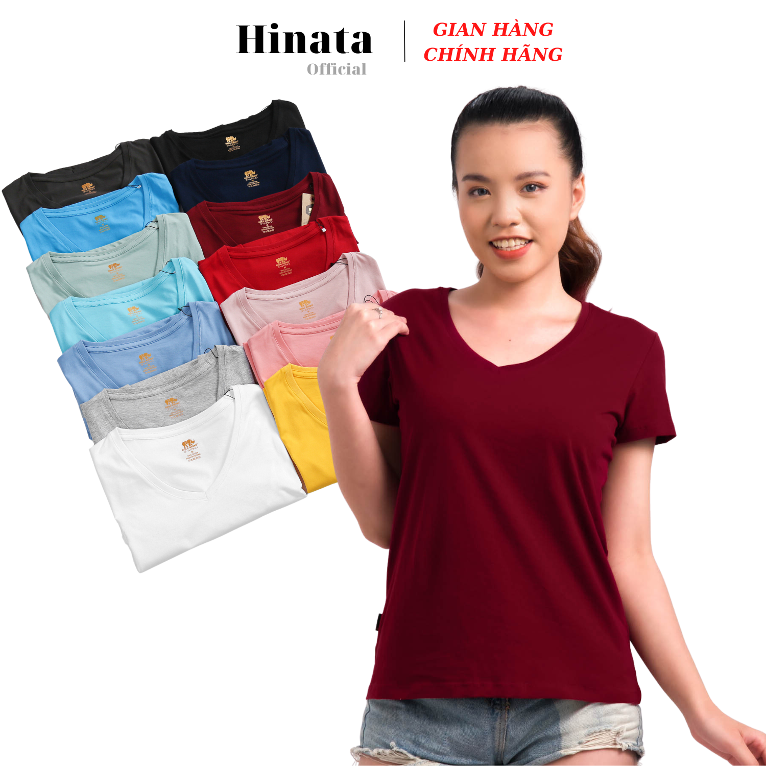 Áo thun nữ cổ tim Hinata, áo phông cổ tim nữ basic ngắn tay  cotton phiên bản cao cấp chống nhăn, co giãn 0103