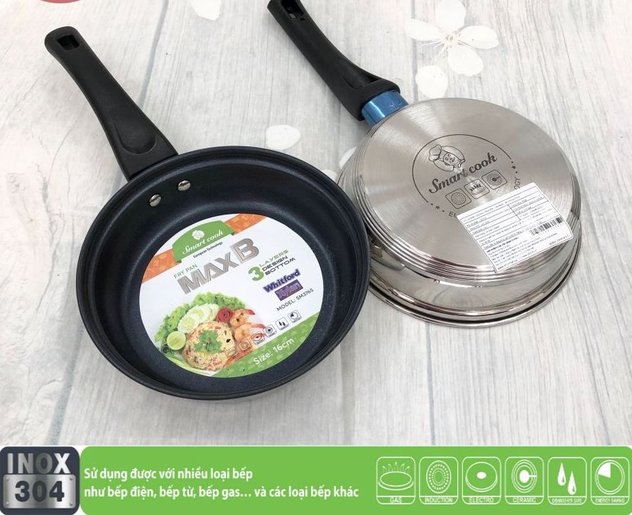 Chảo inox 3 đáy chống dính Elmich Smartcook MaxB 16cm/20cm/24cm/26cm model 3765/3766/3767/3768 hàng chính hãng, bảo hành 5 năm