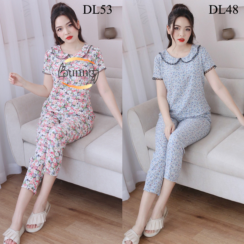 Đồ bộ nữ mặc nhà tay cộc viền zen chất liệu lụa, mặc nhà sau sinh họa tiết xinh fom dáng đẹp